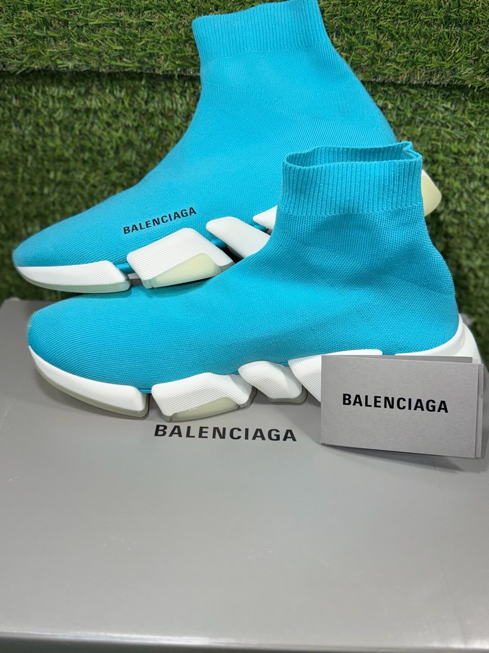 Size 9 - Balenciaga Speed 2.0 LT Blue/White High Top Sneaker Recycled Knit Men's - Picture 2 of 9